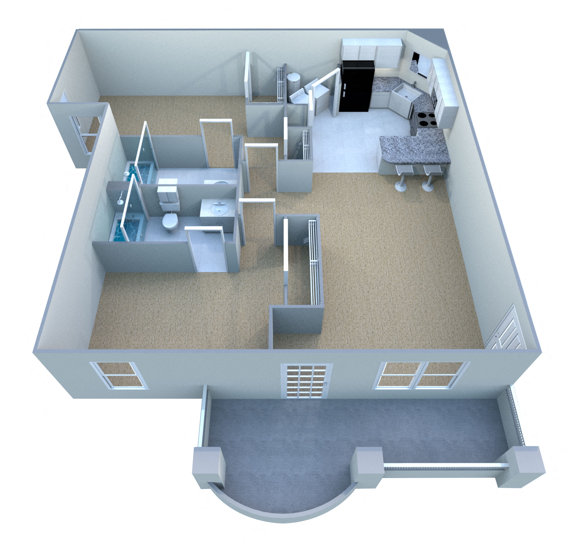 Floor plan for 2 beds, 2 baths, 1043 sqft